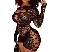 XIUSEMY Body da donna a rete, body con scava fuori, tuta aderente sexy pagliaccetto, Nero 001., taglia unica