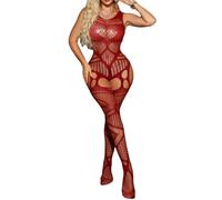 XIUSEMY Bodystocking Sexy in Mesh Donna Tutina senza Maniche in Rete Lingerie Intera Indumenti da Notte(wine MBH)