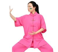 XIUsheUA Abito Uniforme Tradizionale Tai Chi Kung Fu Abbigliamento Wushu Costume da Esercizio Confortevole Unisex a Maniche Lunghe/Corte per Tai Chi, Arti Marziali(Dark Pink Short,3XL)