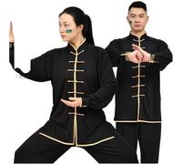 XIUsheUA Abito Uniforme Tradizionale Tai Chi Kung Fu Abbigliamento Wushu Costume da Esercizio Confortevole Unisex a Maniche Lunghe/Corte per Tai Chi, Arti Marziali(Black Long,XS)