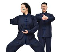 XIUsheUA Abito Uniforme Tradizionale Tai Chi Kung Fu Abbigliamento Wushu Costume da Esercizio Confortevole Unisex a Maniche Lunghe/Corte per Tai Chi, Arti Marziali(Dark Blue,XXL)