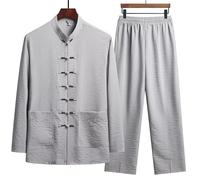 XIUsheUA Camicia Kung Fu Set di Abbigliamento Tradizionale Uomo Autunno Fibbia in Lino Pantaloni retrò Tai Chi Uniformi Traspiranti per Tai Chi, Arti Marziali(Color 6,42 (80-85kg))