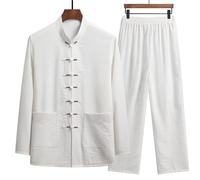 XIUsheUA Camicia Kung Fu Set di Abbigliamento Tradizionale Uomo Autunno Fibbia in Lino Pantaloni retrò Tai Chi Uniformi Traspiranti per Tai Chi, Arti Marziali(Color 5,41 (70-80kg))