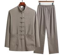 XIUsheUA Camicia Kung Fu Set di Abbigliamento Tradizionale Uomo Autunno Fibbia in Lino Pantaloni retrò Tai Chi Uniformi Traspiranti per Tai Chi, Arti Marziali(Color 2,42 (80-85kg))