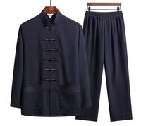 XIUsheUA Camicia Kung Fu Set di Abbigliamento Tradizionale Uomo Autunno Fibbia in Lino Pantaloni retrò Tai Chi Uniformi Traspiranti per Tai Chi, Arti Marziali(Color 1,44 (95-105kg))