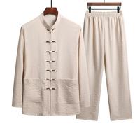 XIUsheUA Camicia Kung Fu Set di Abbigliamento Tradizionale Uomo Autunno Fibbia in Lino Pantaloni retrò Tai Chi Uniformi Traspiranti per Tai Chi, Arti Marziali(Color 4,39 (42.5-57.5kg))