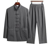XIUsheUA Camicia Kung Fu Set di Abbigliamento Tradizionale Uomo Autunno Fibbia in Lino Pantaloni retrò Tai Chi Uniformi Traspiranti per Tai Chi, Arti Marziali(Color 7,41 (70-80kg))