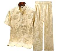 XIUsheUA Giacca Kung Fu Uomo Abbigliamento Tradizionale Top Hanfu in Lino Manica Lunga Abito Kung Fu Camicia Cardigan Cappotto per Tai Chi, Arti Marziali(Beige,43)