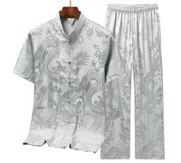 XIUsheUA Giacca Kung Fu Uomo Abbigliamento Tradizionale Top Hanfu in Lino Manica Lunga Abito Kung Fu Camicia Cardigan Cappotto per Tai Chi, Arti Marziali(Grey,39)