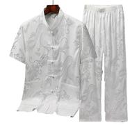 XIUsheUA Giacca Kung Fu Uomo Abbigliamento Tradizionale Top Hanfu in Lino Manica Lunga Abito Kung Fu Camicia Cardigan Cappotto per Tai Chi, Arti Marziali(White,42)
