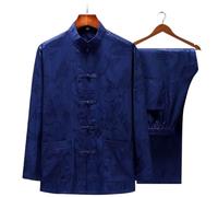 XIUsheUA Kung Fu Tai Chi Cotone Lino Tang Suit Uniforme Camicia e Camicette Giacca Abbigliamento Colletto alla Coreana Uomo Manica Corta Vintage per Tai Chi, Arti Marziali(Blue,170)
