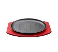 XIUsheUA Piastra per bistecca in ferro Piastra grande for barbecue in ghisa Teppanyaki da 3 dimensioni, griglia, in legno, padella con sottopentola in(8 Inch)