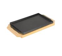 XIUsheUA Piastra per bistecca in ferro Piatto da barbecue rettangolare in ghisa for ristorante, piatto caldo for bistecche con base in legno, vassoio for pesce grigliato Teppanyaki(L)