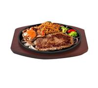 XIUsheUA Piastra per bistecca in ferro Piatto for bistecche in ghisa con base in legno, padella rotonda for grigliare, piastra for griglia Teppanyaki, for servire al ristorante(19cm)