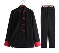 XIUsheUA Tai Chi Uniforme Tradizionale Tang Suit Cotone Lino Kung Fu Costume Arti Marziali Performance Outfit Sciolto Casual Donna e Uomo per Tai Chi, Arti Marziali(Black Set 2,L 170cm)