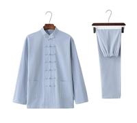 XIUsheUA Tai Chi Uniforme Tradizionale Tang Suit Cotone Lino Kung Fu Costume Arti Marziali Performance Outfit Sciolto Casual Donna e Uomo per Tai Chi, Arti Marziali(Blue Set,4XL 190cm)