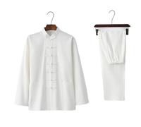 XIUsheUA Tai Chi Uniforme Tradizionale Tang Suit Cotone Lino Kung Fu Costume Arti Marziali Performance Outfit Sciolto Casual Donna e Uomo per Tai Chi, Arti Marziali(White Set,4XL 190cm)