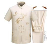 XIUsheUA Tradizionale Kung Fu Tai Chi in Cotone e Lino Tang Suit Uniforme Camicie da Uomo Camicie e Camicette Giacca Abbigliamento per Tai Chi, Arti Marziali(Beige,42)