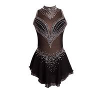 XIUWOUG Abito Pattinaggio Artistico Donna Bambina Blu Senza Maniche Strass Vestito da Danza Body da Ginnastica, Latino Americano,Nero,M