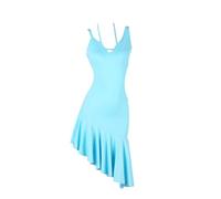 XIUWOUG Abito Spalline da Ballo Latino Vestiti da Donna Abito da Gara per Prove e esibizioni Orlo Asimmetrico Abito da Rumba Tango Jazz Danza Samba Salsa,Lake Blue,XL