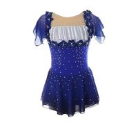 XIUWOUG Body Pattinaggio Artistico Bambina Vestito Danza Ritmica Ginnastica Ragazze Blu, Floreale, Strass, Manica Corta Fly Sleeve Abito Competizione Prestazioni,Blu,M
