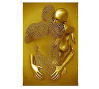 XIUWOUG Quadro su Tela Coppia Astratta, Stampe Immagini 3D effetto oro/grigio cuore d'amore, Arte della parete Metal Figura Scultura Soggiorno Decorazione,C,40x60cm No Frame