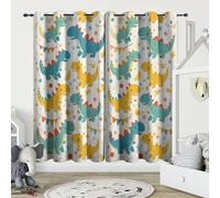 XIUWOUG Tende con stampa cartoon per la camera dei bambini Tende oscuranti termiche con occhielli per la camera dei bambini con stampa di piccoli dinosauri,F,175x260H cm (2 panels)