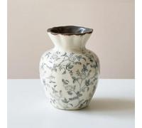 XIUWOUG Vaso da Ceramica Vintage Grigio e Bianco, Vaso Rustico per Fiori Chinoiserie smaltato a Crepe di Ghiaccio, Vaso per Fiori Pastorale Grigio per Decorazioni domestiche in Stile Toscano,E1