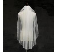 XIUWOUG Veli da sposa bianchi/avorio corti a 1 livello Veli di lunghezza dell'anca Veli da sposa in pizzo con bordo di perle Veli da sposa per il matrimonio di partito Velo di tulle pettine,Avorio