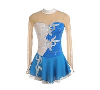 XIUWOUG Vestito da Competizione di Pattinaggio Artistico, Abito a Maniche Lunghe per Ragazze Che praticano Il Pattinaggio su Ghiaccio, Costumi da Ginnastica,White+Blue,XXL