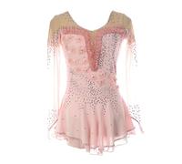 XIUWOUG Vestito da Donna per Pattinaggio Artistico Bambina, Abito Rosa Chiaro con Fiori di Ciliegio, Manica Lunga con Strass, da Balletto, Body da Ginnastica Ritmica,Rosa,XXL