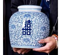 XIUWOUG Vintage Blu e Bianco Zenzero Barattolo con Coperchio per Cineserie Decor Antico Grande Contenitore Cinese Decorativo Vaso di Stoccaggio per la Decorazione Domestica, Arredamento Soggiorno,Blu