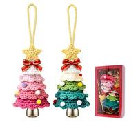 Xiuxhae 2 Lana Ciondoli A Campanella Di Natale Tricotato Mini-Albero Auto,Mini Decorazioni A Campanella Di Albero Di Natale 10cm Con Scatola Regalo,Ornamenti Di Natale Per Auto Riutilizzabile