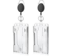 Xiuyong 2 pezzi in plastica rigida con rotolo per badge trasparente, clip estensibile per badge, slot per pollice, protezione per carte di credito, adatto per infermieri, medici, insegnanti,