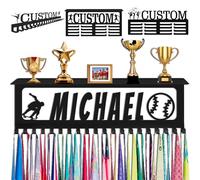 Xiuyours Porta medaglie Personalizzato con Ganci per Nome, espositore per premi e Nastri, da Parete, per Ginnastica, corridori, Ragazzi, Ragazze, Bambini, Regalo Sportivo, espositore per medaglie in