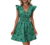 XIVISTO Vestiti Donna Stampa Floreale Abito da Spiaggia con Senza Maniche Elegante Estivi Vestito Casual Mini Abiti Scollo a V