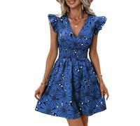 XIVISTO Vestiti Donna Stampa Floreale Abito da Spiaggia con Senza Maniche Elegante Estivi Vestito Casual Mini Abiti Scollo a V