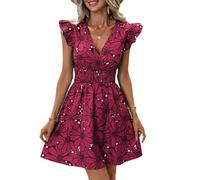 XIVISTO Vestiti Donna Stampa Floreale Abito da Spiaggia con Senza Maniche Elegante Estivi Vestito Casual Mini Abiti Scollo a V