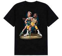 XIWA Magic Johnson Larry Bird Basketball T-Shirt Graphic Tee Printed Top Mens Black Shirt L