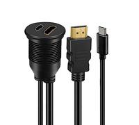 xiwai 2 porte, impermeabile, antipolvere, USB-C di tipo C, USB 3.1 e HDMI 4K, montaggio jack a filo, prolunga per pannello cruscotto, 1 m