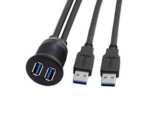 xiwai Cavo di prolunga impermeabile doppio USB 3.0 AUX da 1 m per montaggio a incasso per pannello cruscotto