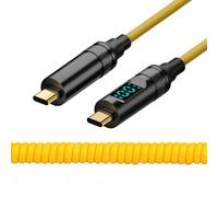 xiwai Cavo USB-C USB4 a spirale elasticizzata con display LED intelligente 20 Gbps 100 W 8K per laptop, disco, telefono, tipo C, cavo maschio-maschio, alimentazione e dati, 180 cm