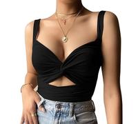 XIWCAFC Canotta Donna Estiva Crop Top Sexy Senza Maniche con Scollo V Canottiera Corto Sportiva Aderente Tank Top Casual Elegante Maglietta Tinta Unita Shirt（Nero M）