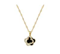 XIWCAFC Collana Donna,Collana di Quadrifoglio con Cristalli Gioielli in Argento Regalo Collana,Collana Fortunata per Lei Moglie Festa della Mamma Anniversario Regalo Natale Valentin's Day (Black)