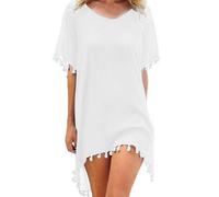XIWCAFC Copricostume Donna Mare Vestiti Donna Estivi Copricostumi da Bagno,Bikini Copricostumi e Parei con Scollo a V Copri Costume da Spiaggia Sciolti Casual Bikini Cover Up (Blanc)