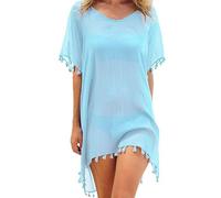 XIWCAFC Copricostume Donna Mare Vestiti Donna Estivi Copricostumi da Bagno,Bikini Copricostumi e Parei con Scollo a V Copri Costume da Spiaggia Sciolti Casual Bikini Cover Up (Bleu)