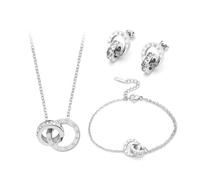 XIWCAFC Parure di Gioglielli per Donna,Numeri Romani con Zircone Set di Gioglielli, Acciaio Inossidabile Placcato Oro 18 Carati Argento Pendente Collana Orecchini Bracciali Set Anniversario (argento)