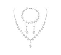 XIWCAFC Parure Gioielli per Donna Collana Bracciale Orecchini con Zircone Set di Gioielli per Sposa Adatto per Matrimoni e Feste (3)