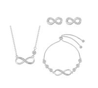 XIWCAFC Parure Gioielli per Donna Ragazze Infinito con Zircone Oro Argento Pendente Collana Orecchini Bracciali Set Gioielli Set Per Festival Regalo (argento)