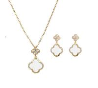 XIWCAFC Parure Gioielli Quadrifoglio, 18K Quadrifoglio Collana Orecchini Set in Acciaio al Titanio, Set di Gioielli Smaltati Delicati Collana Orecchini per Donna Ragazze (platino)